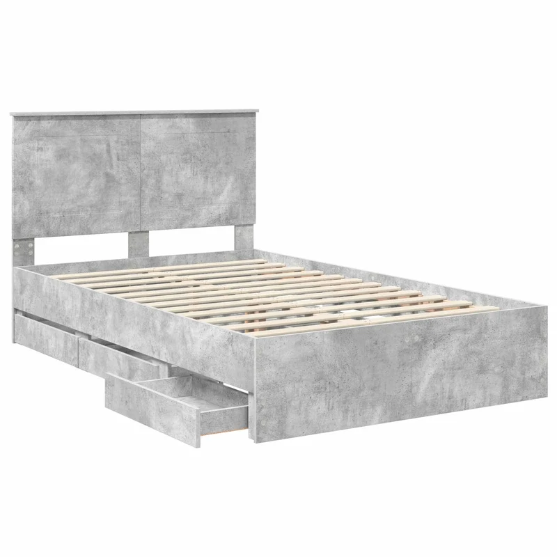 Bed Frame with Drawer Concrete Grey 135 x 190 cm Engineer Wood