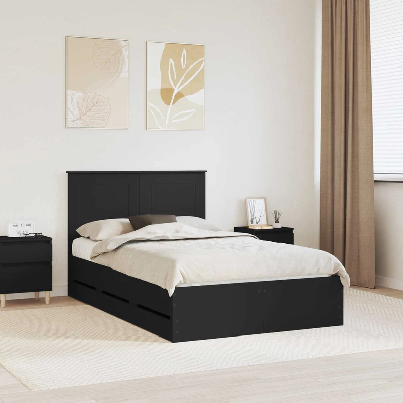Bed Frame with Drawer Black 120 x 190 cm Engineer Wood