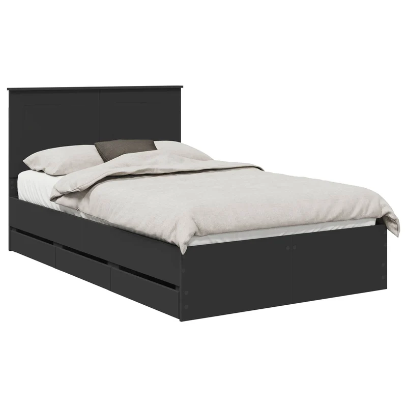 Bed Frame with Drawer Black 120 x 190 cm Engineer Wood