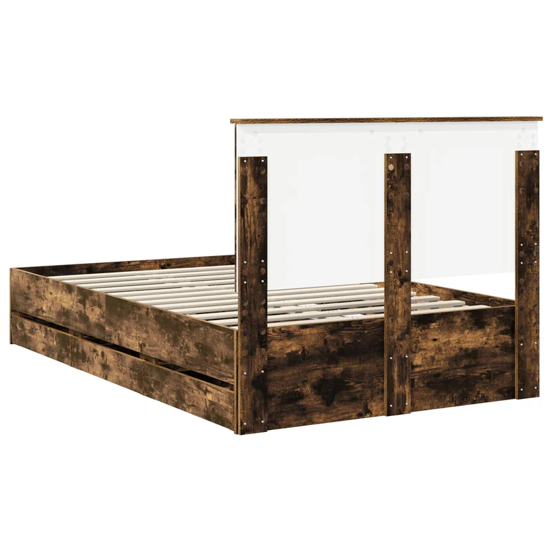 Bed Frame with Drawer Smoked Oak 120 x 200 cm Engineer Wood