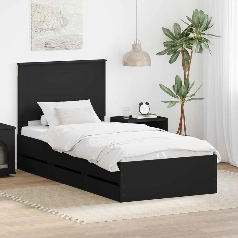 Bed Frame with Drawer Black 100 x 200 cm Engineer Wood
