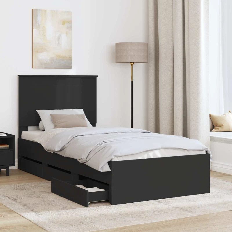 Bed Frame with Drawer Black 100 x 200 cm Engineer Wood