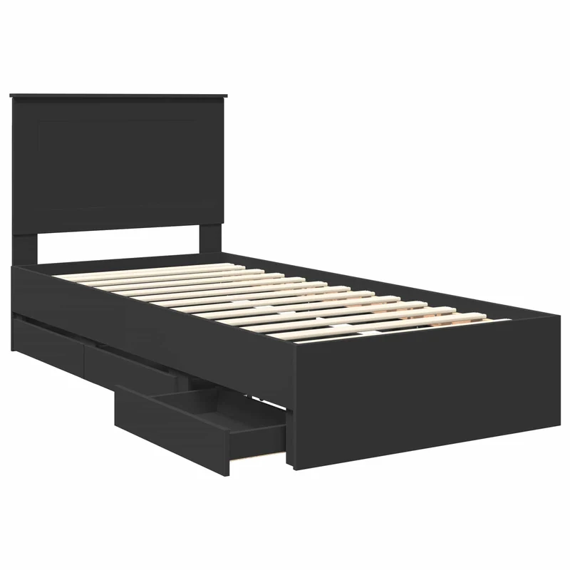Bed Frame with Drawer Black 100 x 200 cm Engineer Wood