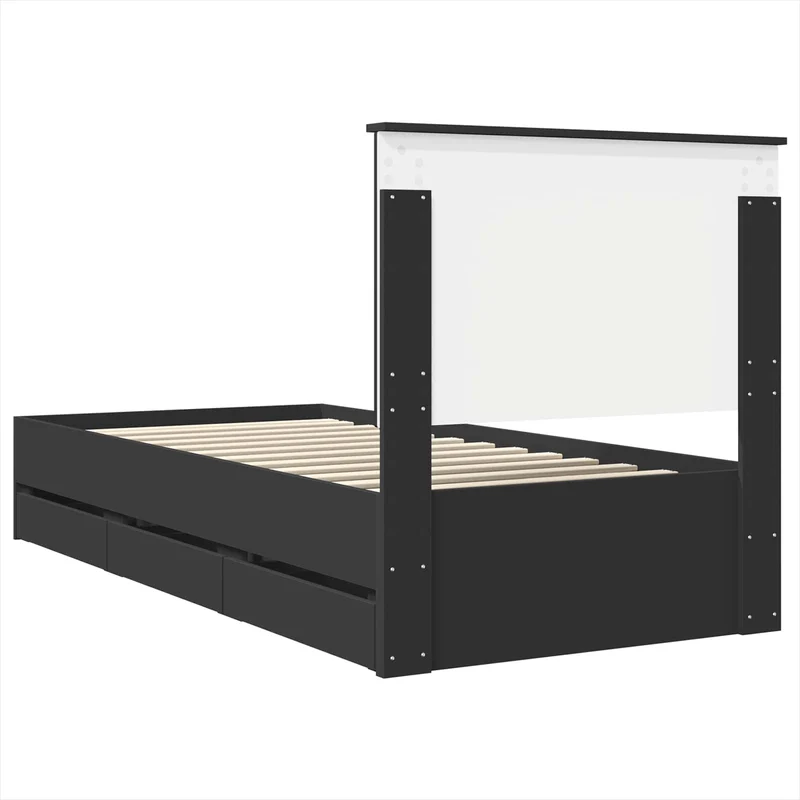 Bed Frame with Drawer Black 100 x 200 cm Engineer Wood