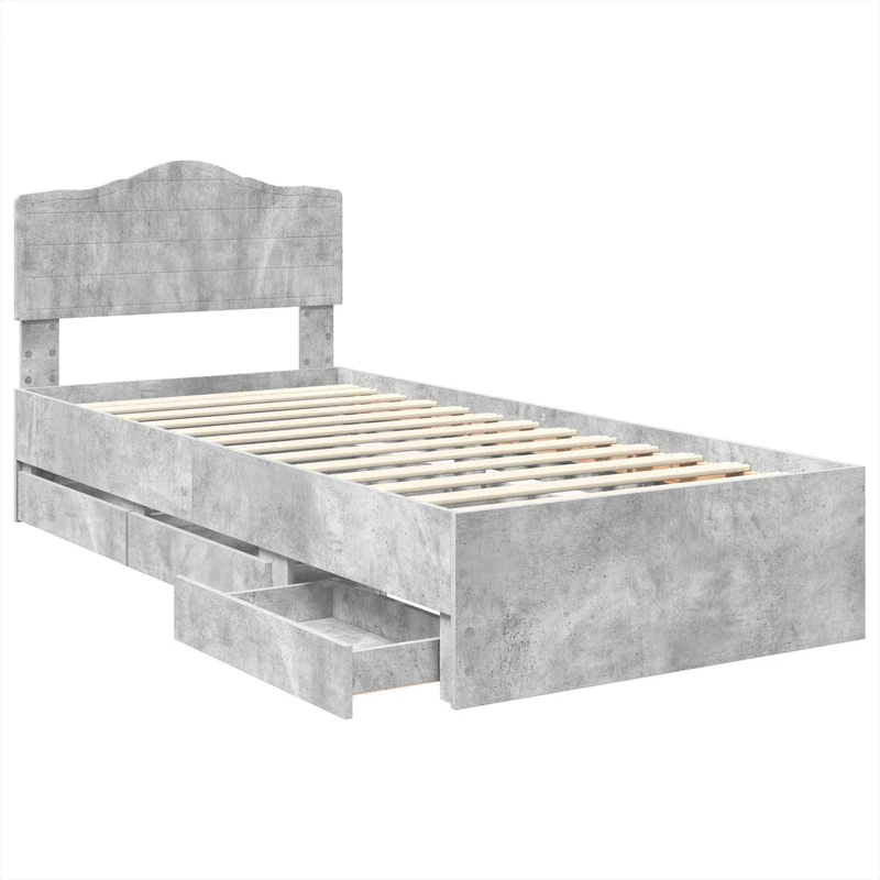 Bed Frame with Drawer Concrete Grey 90 x 190 cm Engineer Wood