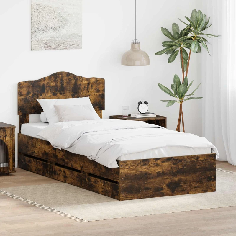 Bed Frame with Drawer Smoked Oak 90 x 190 cm Engineer Wood