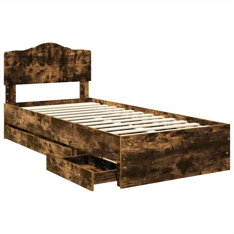 Bed Frame with Drawer Smoked Oak 90 x 190 cm Engineer Wood
