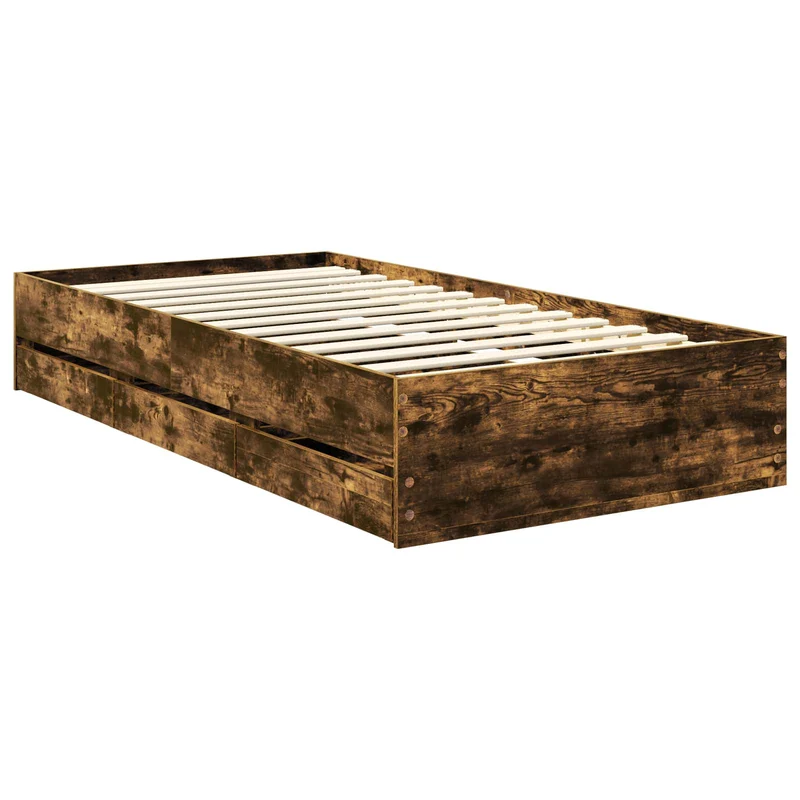Bed Frame with Drawer Smoked Oak 90 x 190 cm Engineer Wood
