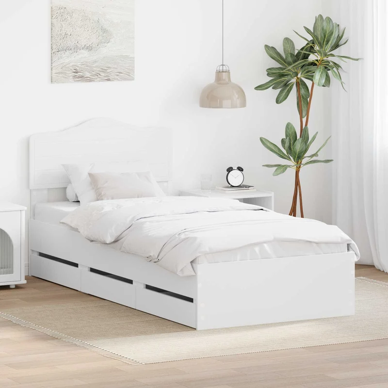 Bed Frame with Drawer White 75 x 190 cm Engineer Wood