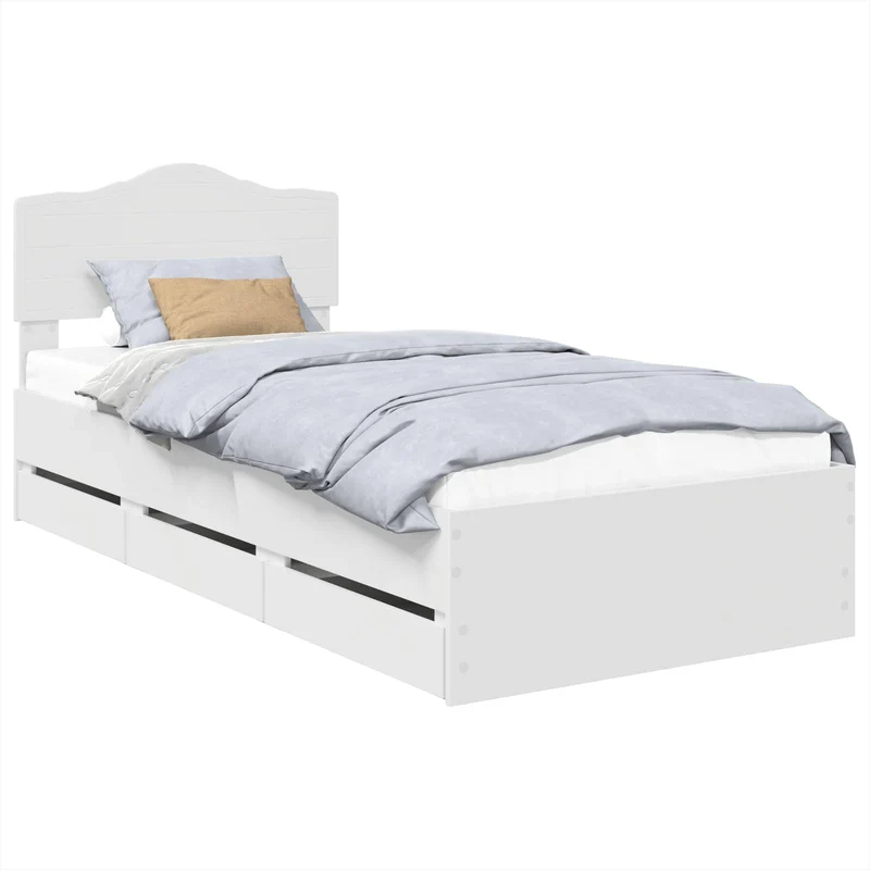 Bed Frame with Drawer White 75 x 190 cm Engineer Wood
