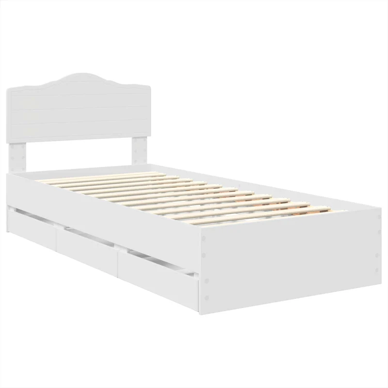 Bed Frame with Drawer White 75 x 190 cm Engineer Wood