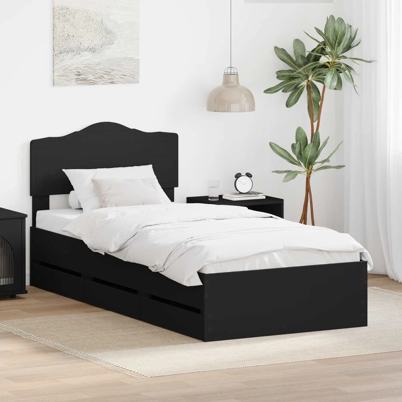 Bed Frame with Drawer Black 75 x 190 cm Engineer Wood