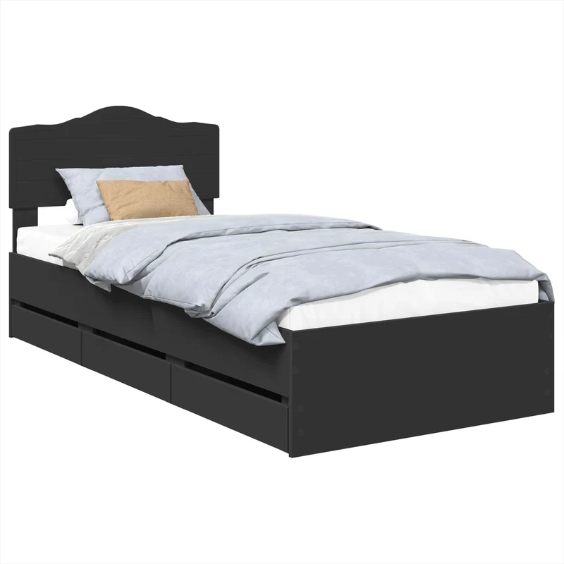 Bed Frame with Drawer Black 75 x 190 cm Engineer Wood