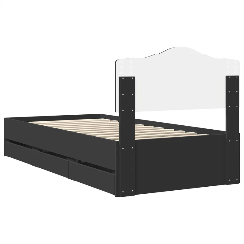 Bed Frame with Drawer Black 75 x 190 cm Engineer Wood