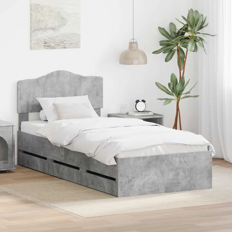 Bed Frame with Drawer Concrete Grey 75 x 190 cm Engineer Wood