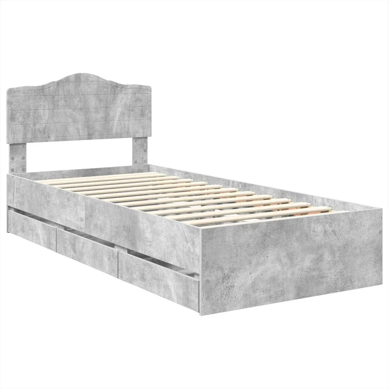 Bed Frame with Drawer Concrete Grey 75 x 190 cm Engineer Wood