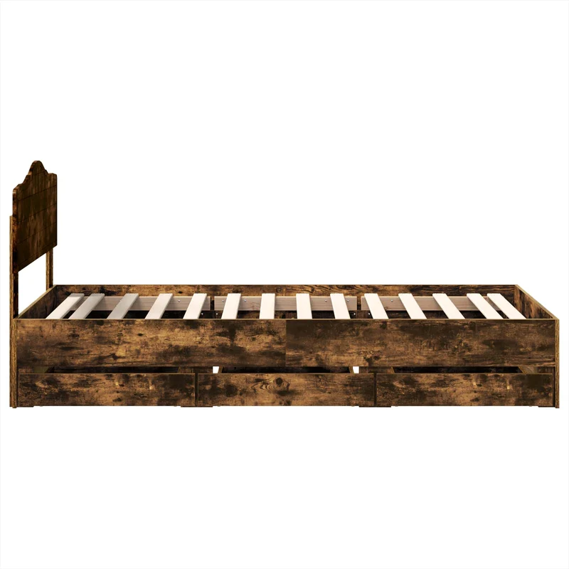 Bed Frame with Drawer Smoked Oak 75 x 190 cm Engineer Wood