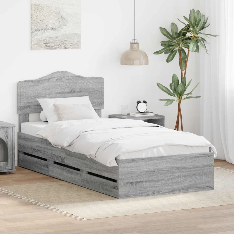 Bed Frame with Drawer Grey Sonoma 75 x 190 cm Engineer Wood