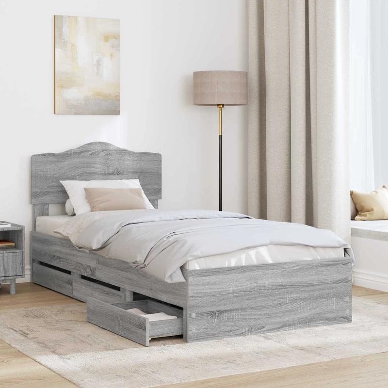 Bed Frame with Drawer Grey Sonoma 75 x 190 cm Engineer Wood