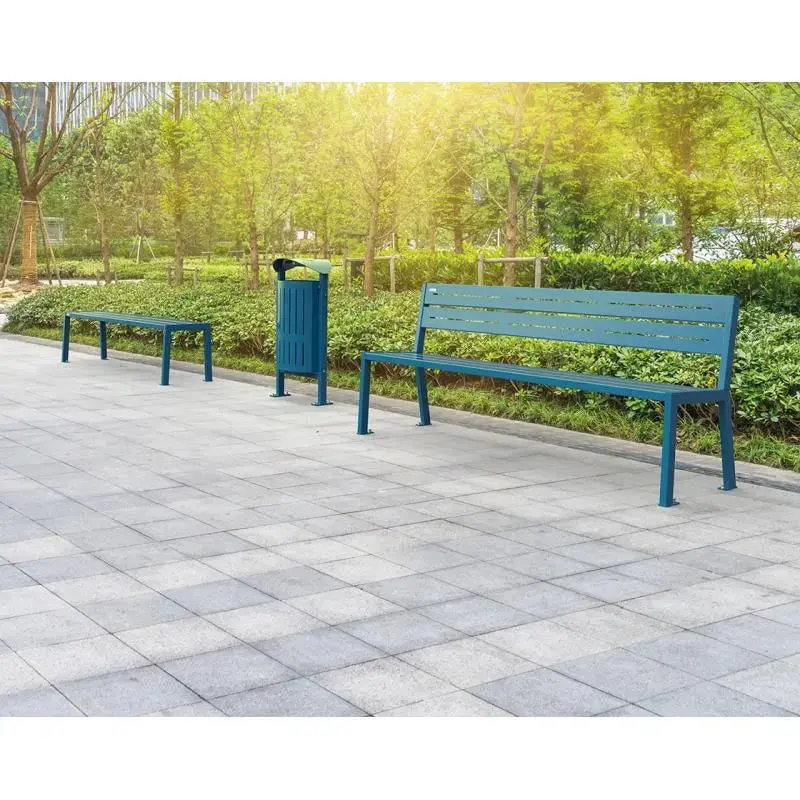 Banc métal Silaos 1 800 mm, 5 ou 6 lames en tôle galvanisée, avec ou sans accoudoirs