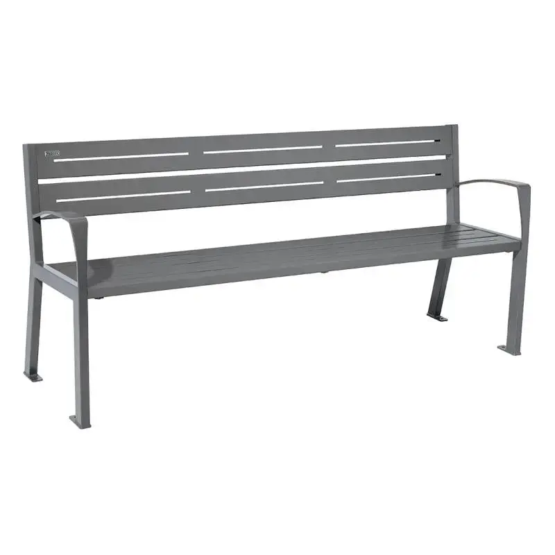 Banc métal Silaos 1 800 mm, 5 ou 6 lames en tôle galvanisée, avec ou sans accoudoirs