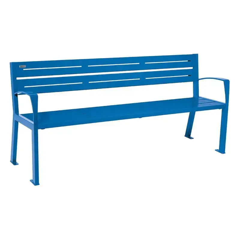 Banc métal Silaos 1 800 mm, 5 ou 6 lames en tôle galvanisée, avec ou sans accoudoirs
