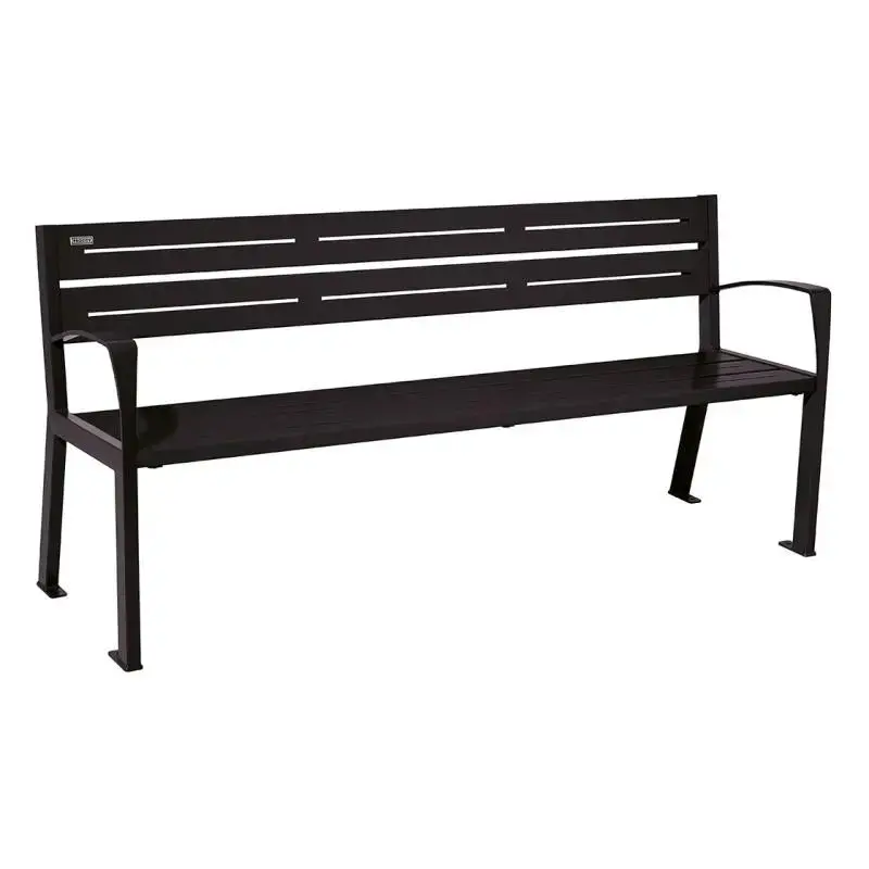 Banc métal Silaos 1 800 mm, 5 ou 6 lames en tôle galvanisée, avec ou sans accoudoirs