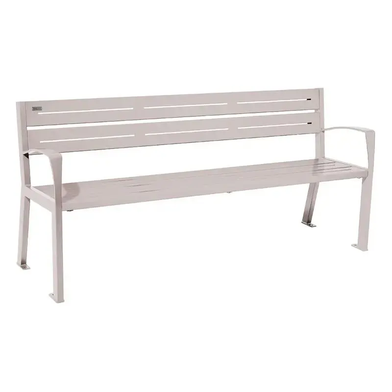 Banc métal Silaos 1 800 mm, 5 ou 6 lames en tôle galvanisée, avec ou sans accoudoirs
