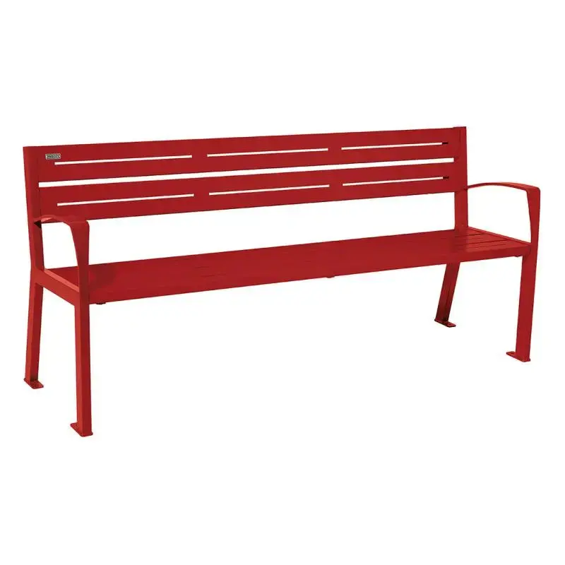 Banc métal Silaos 1 800 mm, 5 ou 6 lames en tôle galvanisée, avec ou sans accoudoirs