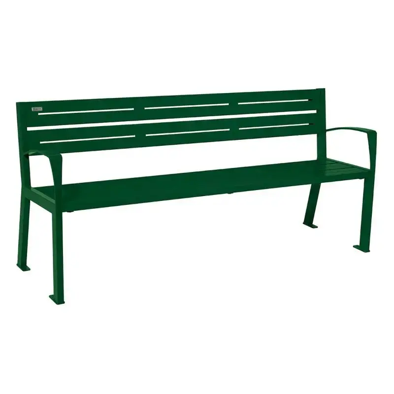 Banc métal Silaos 1 800 mm, 5 ou 6 lames en tôle galvanisée, avec ou sans accoudoirs