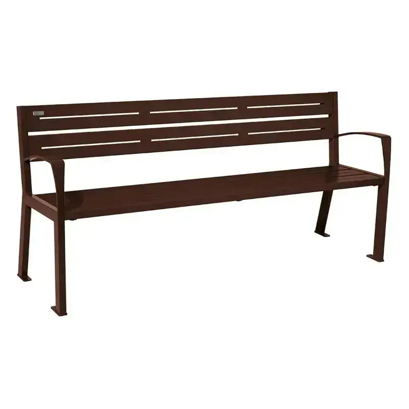 Banc métal Silaos 1 800 mm, 5 ou 6 lames en tôle galvanisée, avec ou sans accoudoirs