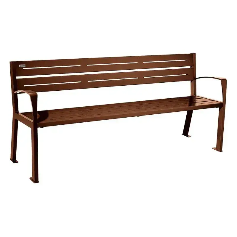 Banc métal Silaos 1 800 mm, 5 ou 6 lames en tôle galvanisée, avec ou sans accoudoirs