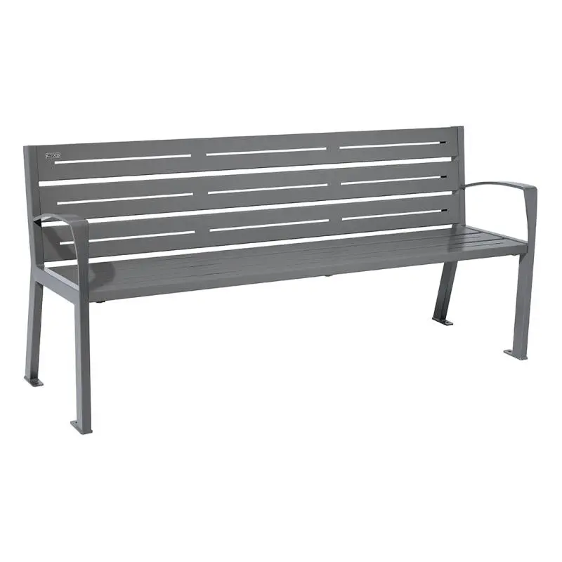 Banc métal Silaos 1 800 mm, 5 ou 6 lames en tôle galvanisée, avec ou sans accoudoirs