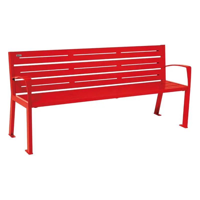 Banc métal Silaos 1 800 mm, 5 ou 6 lames en tôle galvanisée, avec ou sans accoudoirs