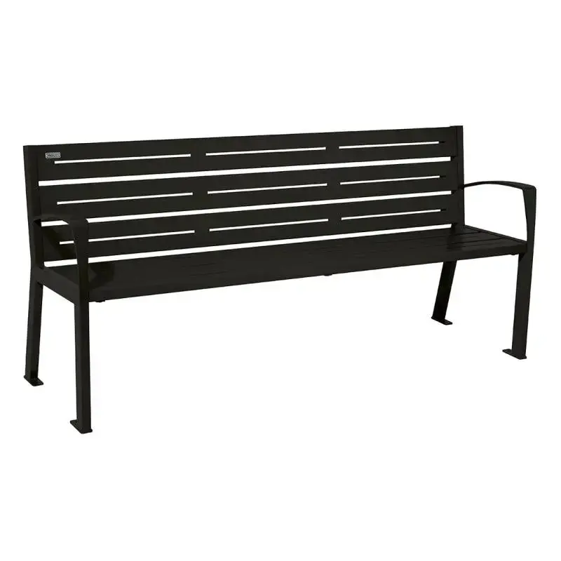 Banc métal Silaos 1 800 mm, 5 ou 6 lames en tôle galvanisée, avec ou sans accoudoirs