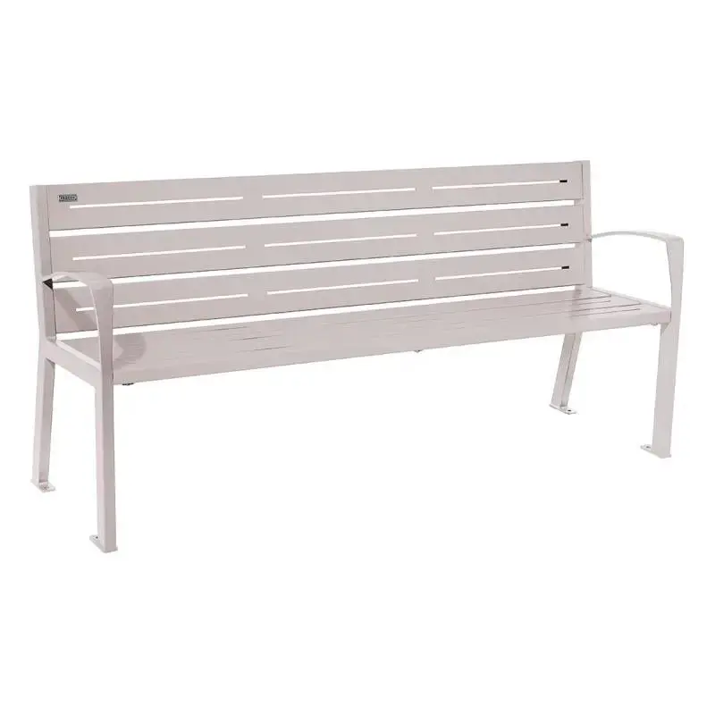 Banc métal Silaos 1 800 mm, 5 ou 6 lames en tôle galvanisée, avec ou sans accoudoirs