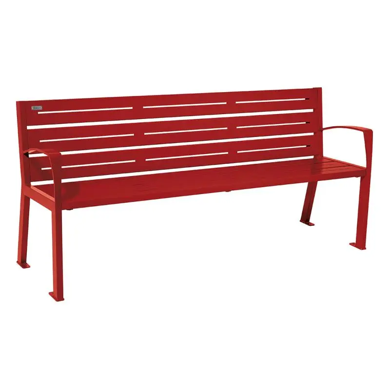 Banc métal Silaos 1 800 mm, 5 ou 6 lames en tôle galvanisée, avec ou sans accoudoirs
