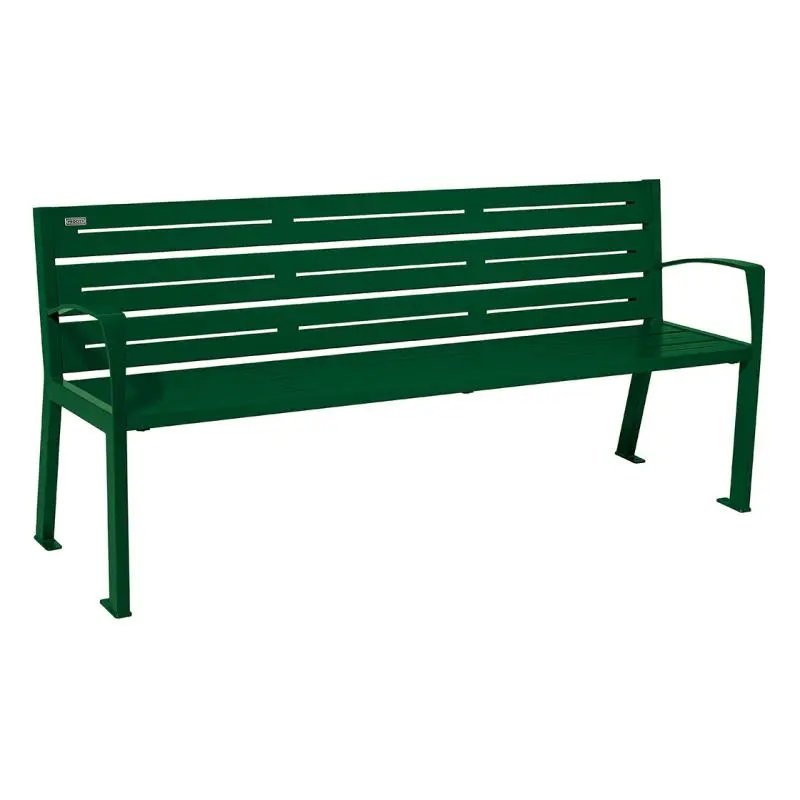 Banc métal Silaos 1 800 mm, 5 ou 6 lames en tôle galvanisée, avec ou sans accoudoirs