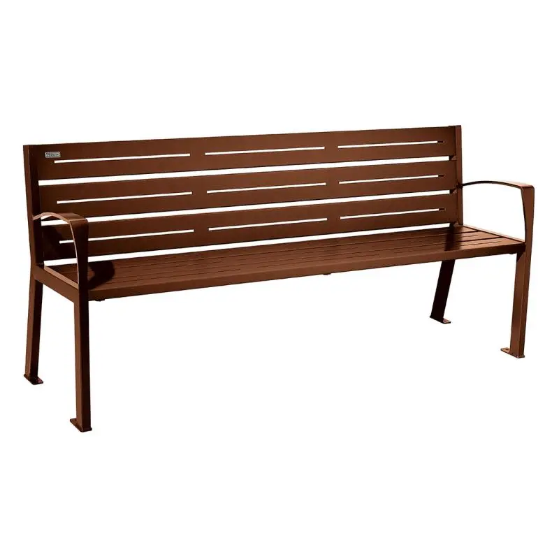Banc métal Silaos 1 800 mm, 5 ou 6 lames en tôle galvanisée, avec ou sans accoudoirs
