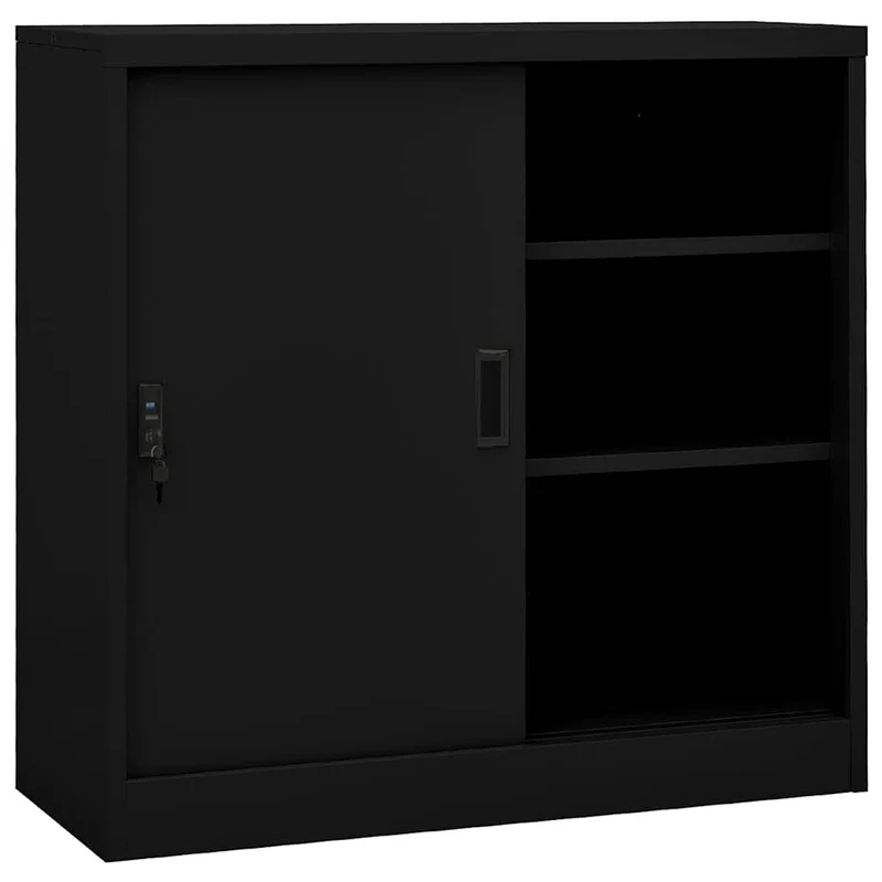 335952 vidaXL Office Cabinet with Sliding Door Black 90x40x90 cm Steel