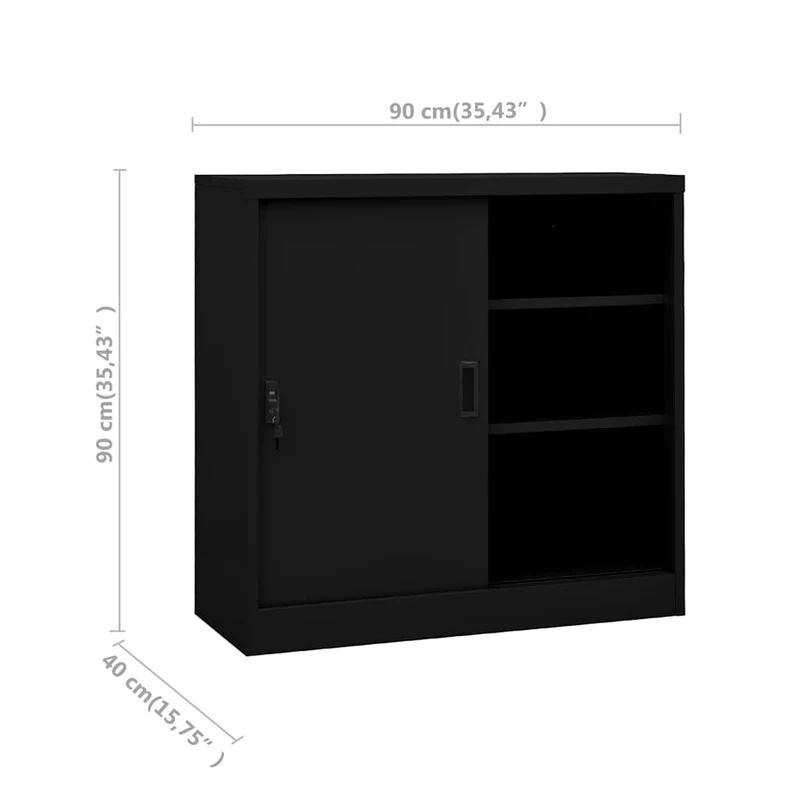 335952 vidaXL Office Cabinet with Sliding Door Black 90x40x90 cm Steel