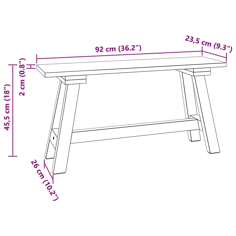 Bench Natural 92 x 23.5 x 45.5 cm Solid Mahogany wood