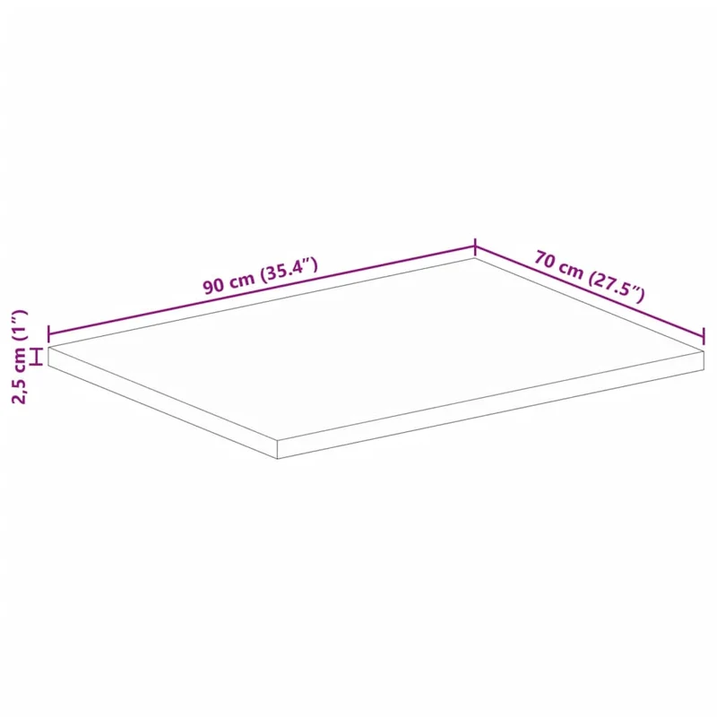 Table Top 90x70x2,5 cm Rectangular Solid Wood Rough Mango