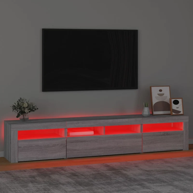 TV Cabinet with LED Lights Grey Sonoma 210x35x40 cm