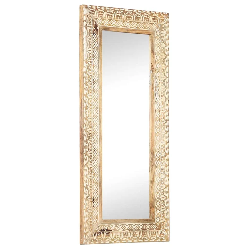 321646 vidaXL Hand-Carved Mirror 110x50x2,6 cm Solid Mango Wood