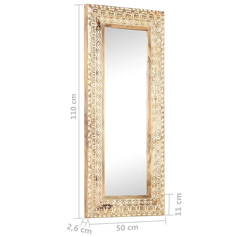 321646 vidaXL Hand-Carved Mirror 110x50x2,6 cm Solid Mango Wood