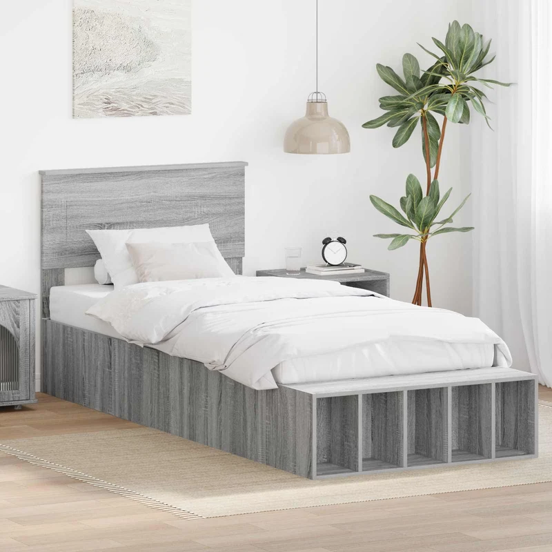 Bed Frame with Shelf Grey Sonoma 75 x 190 cm Engineered Wood