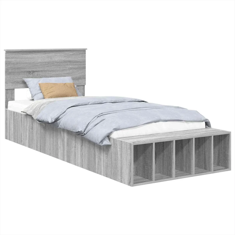Bed Frame with Shelf Grey Sonoma 75 x 190 cm Engineered Wood