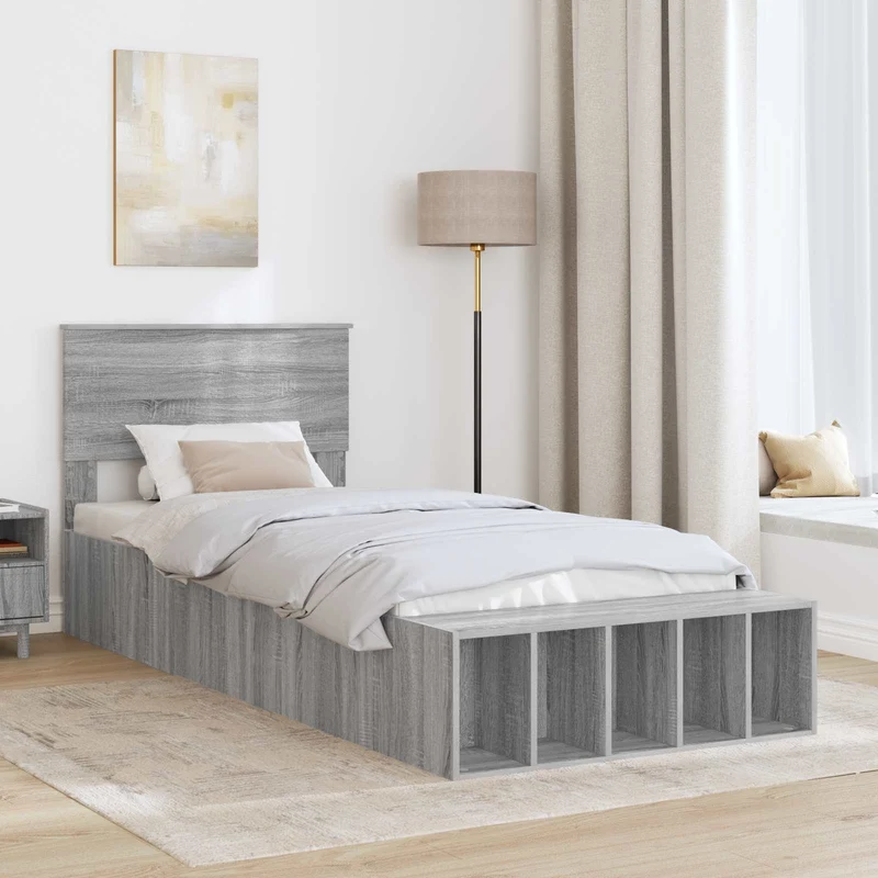 Bed Frame with Shelf Grey Sonoma 75 x 190 cm Engineered Wood
