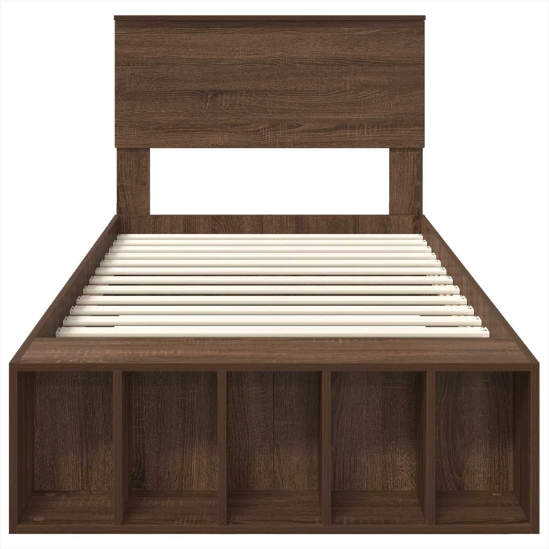 Bed Frame with Shelf Brown Oak 75 x 190 cm Engineered Wood